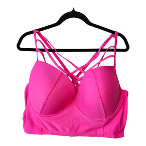 Bright Neon Pink Women's Bikini Top Plus Size 3 XL Adjustable Straps Padded Bra